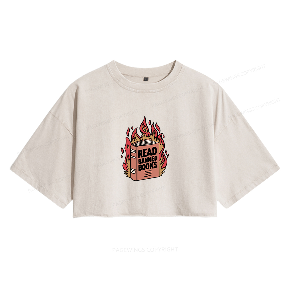 Pagewings Read Banned Books Shirt Women's Washed Cropped T-shirt