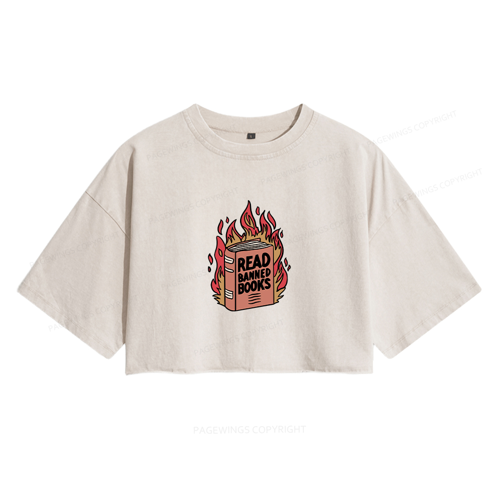 Pagewings Read Banned Books Shirt Women's Washed Cropped T-shirt