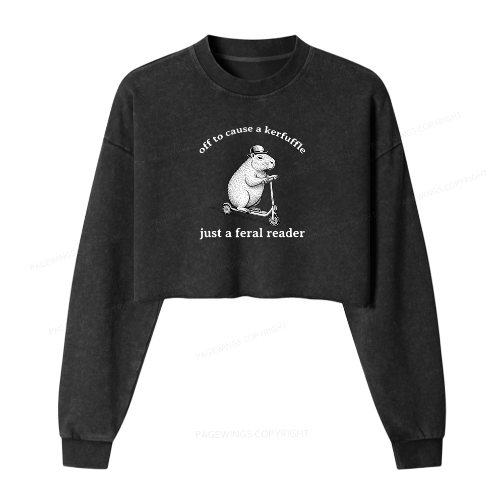 Pagewings Just A Feral Reader Washed Crop Sweatshirt