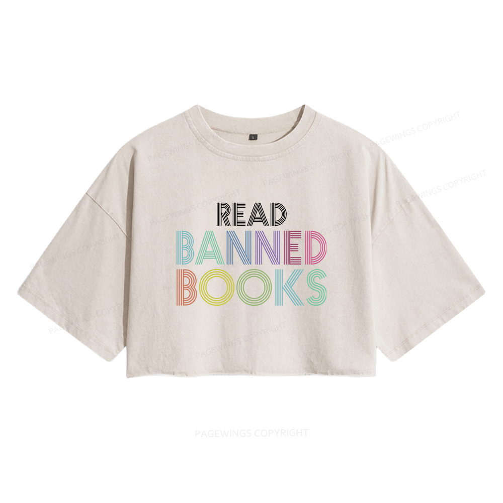 Pagewings Read Banned Books Shirt Women's Washed Cropped T-shirt