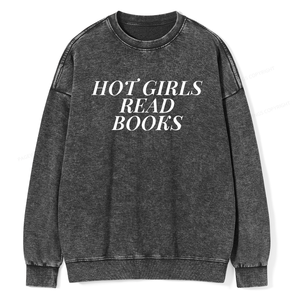 Pagewings Hot Girls Read Books Washed Sweatshirt