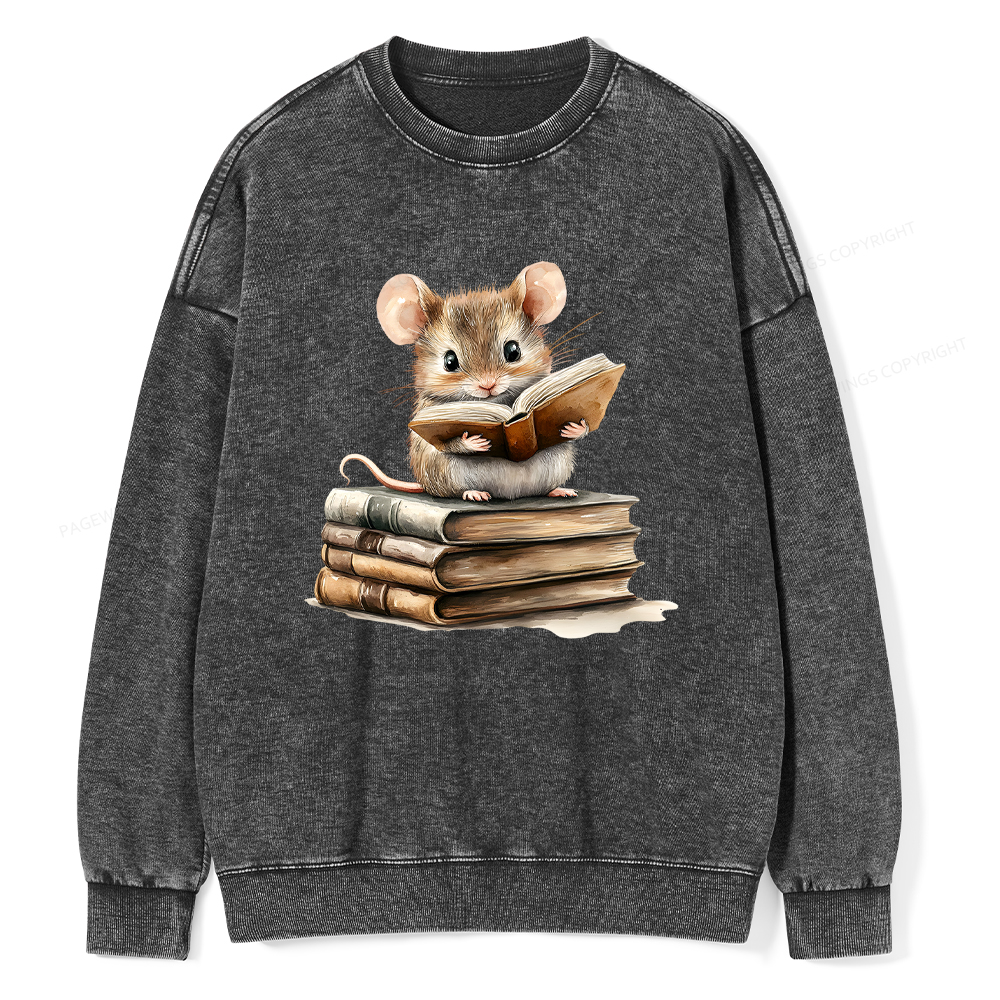 Pagewings Just A Mouse Who Loves Reading Washed Sweatshirt