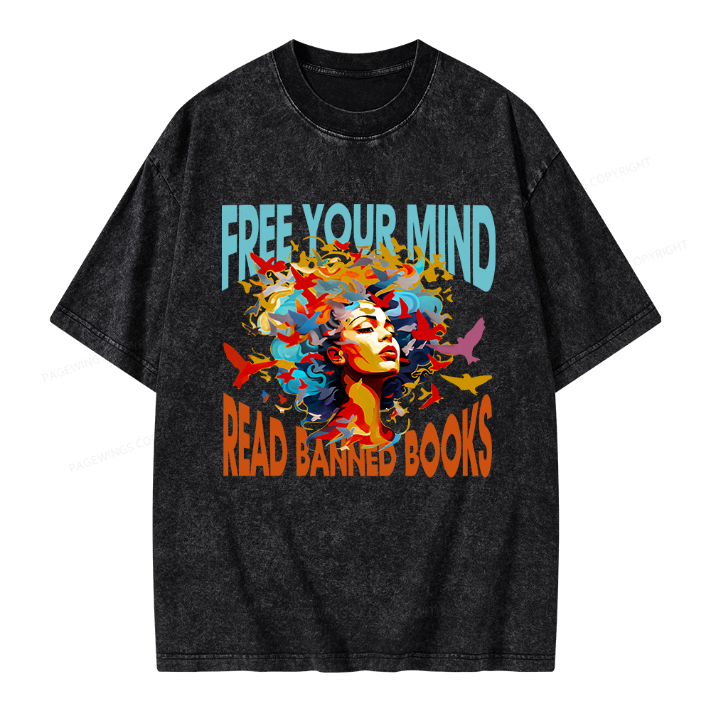 Pagewings Free Your Mind Read Banned Books Unisex Washed T-shirt