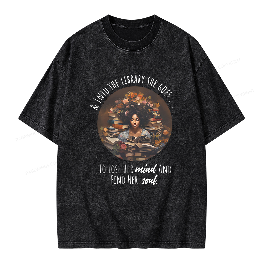 Pagewings Into The Library She Goes Unisex Washed T-shirt