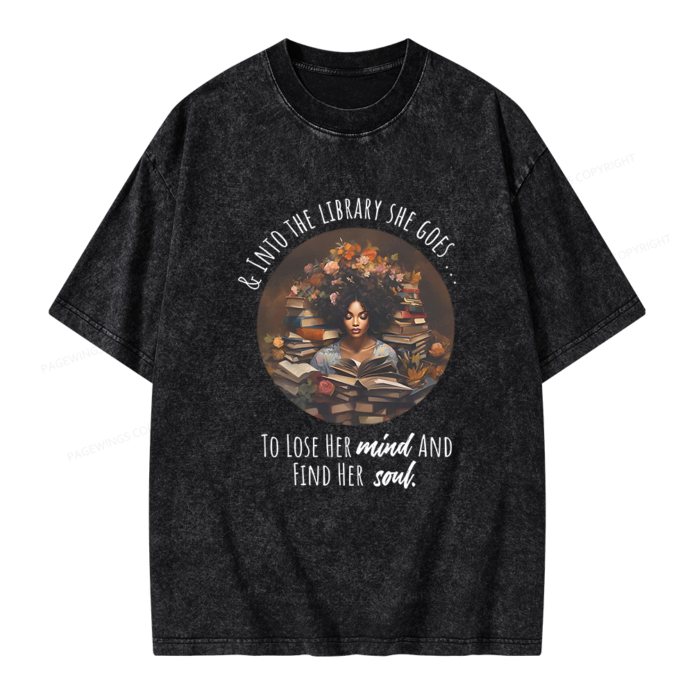 Pagewings Into The Library She Goes Unisex Washed T-shirt