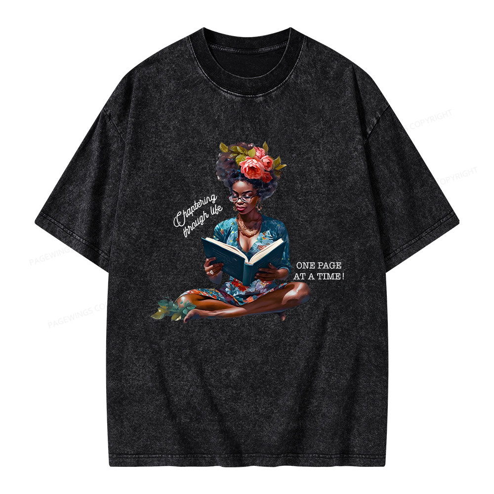 Pagewings Brown Girl Reads Unisex Washed T-shirt