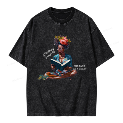 Pagewings Brown Girl Reads Unisex Washed T-shirt