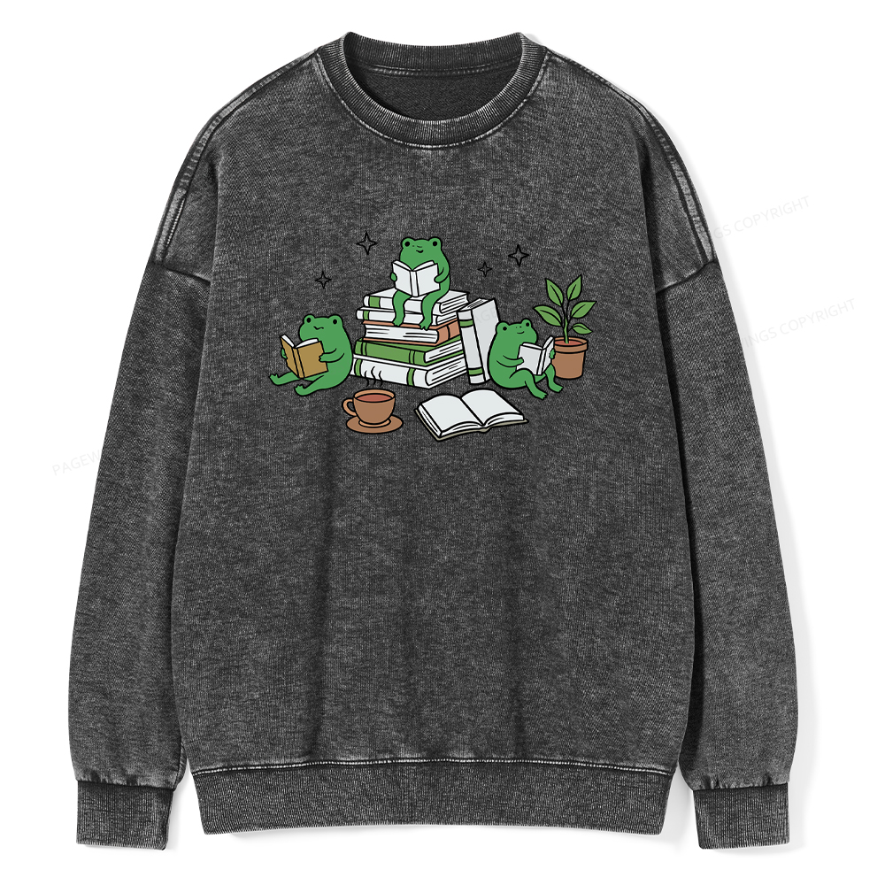 Pagewings Frogs and Books Washed Sweatshirt