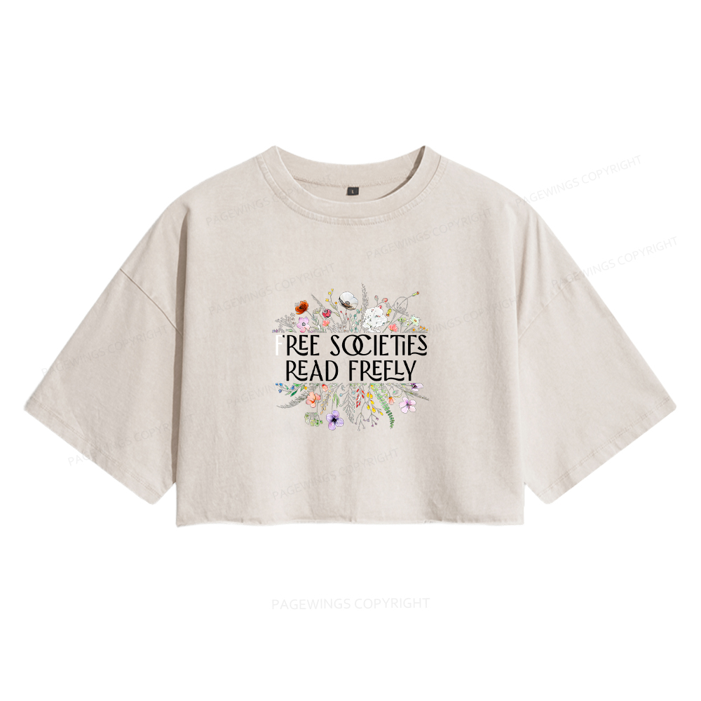 Pagewings Free Societies Read Freely Women's Washed Cropped T-shirt