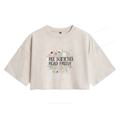 Pagewings Free Societies Read Freely Women's Washed Cropped T-shirt