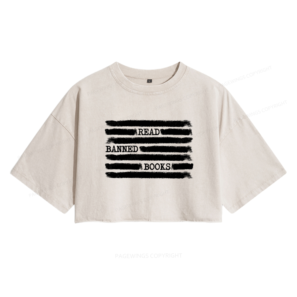 Pagewings Read Banned Books Bookworm Librarian Women's Washed Cropped T-shirt