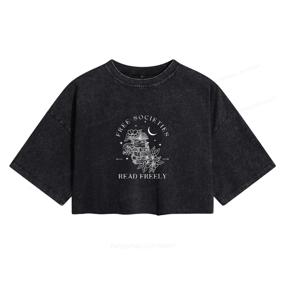 Pagewings Free Societies Read Freely Comfort Colors Shirt Women's Washed Cropped T-shirt