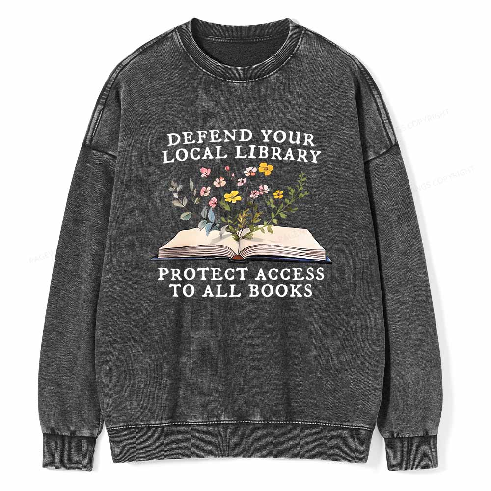 Pagewings Books Save Lives Protect Libraries Unisex Washed Sweatshirt