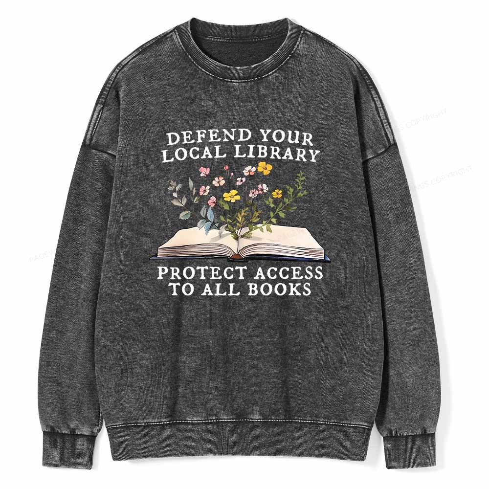 Pagewings Books Save Lives Protect Libraries Unisex Washed Sweatshirt