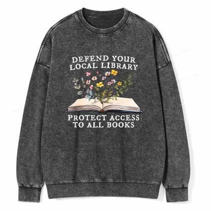 Pagewings Books Save Lives Protect Libraries Unisex Washed Sweatshirt
