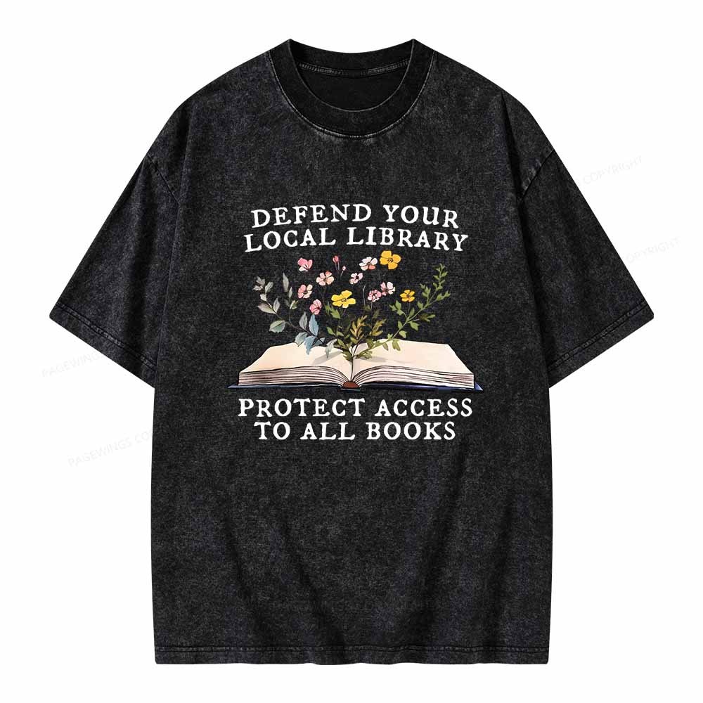 Pagewings Books Save Lives Protect Libraries Unisex Washed T-shirt