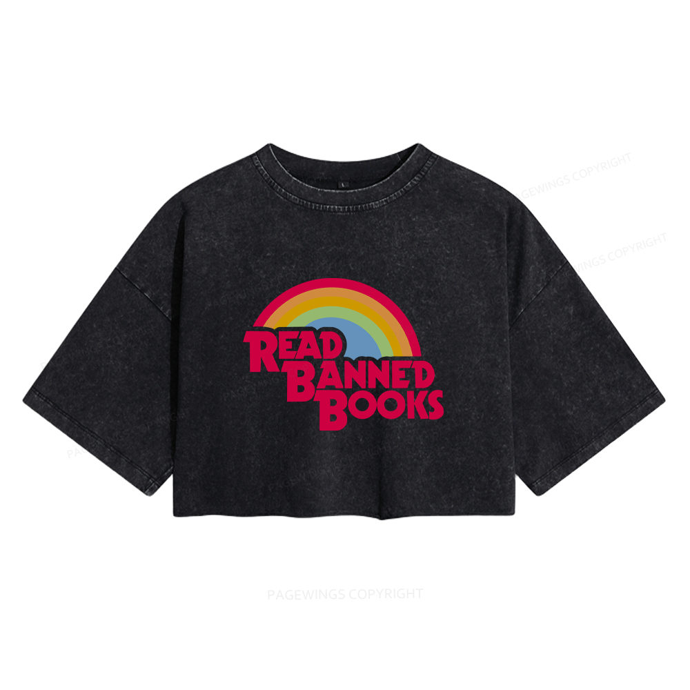 Pagewings Read Banned Books Women's Washed Cropped T-shirt