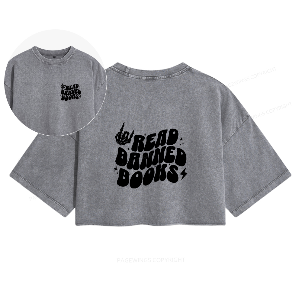 Pagewings Read Banned Books Women's Washed Cropped T-shirt