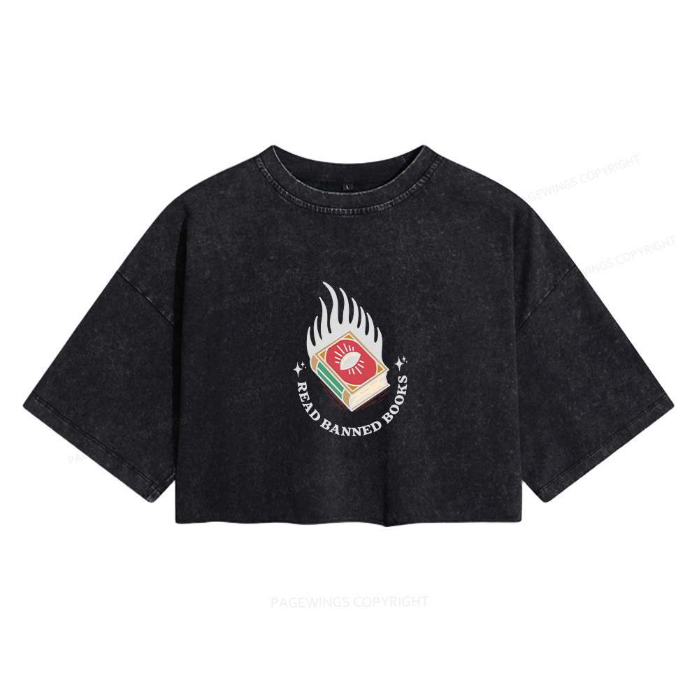 Pagewings Read Banned Books Women's Washed Cropped T-shirt