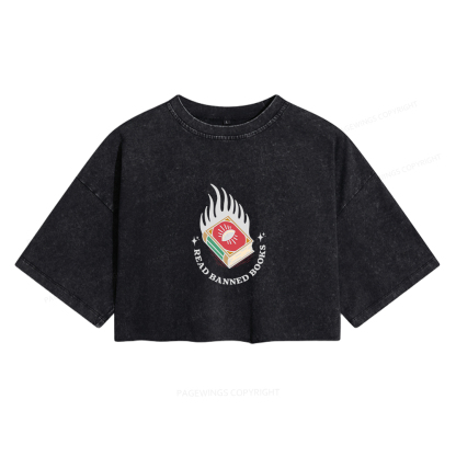 Pagewings Read Banned Books Women's Washed Cropped T-shirt
