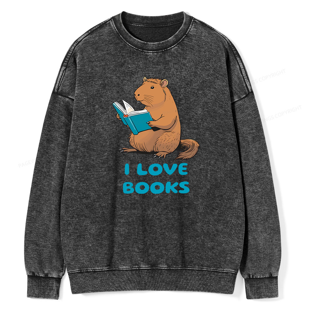 Pagewings Capybara Loving Books Classic T-Shirt Unisex Washed Sweatshi