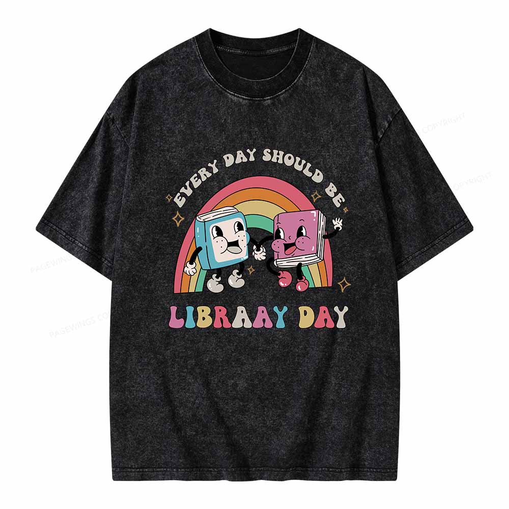 Pagewings Every Day Should be Library Day Unisex Washed T-shirt