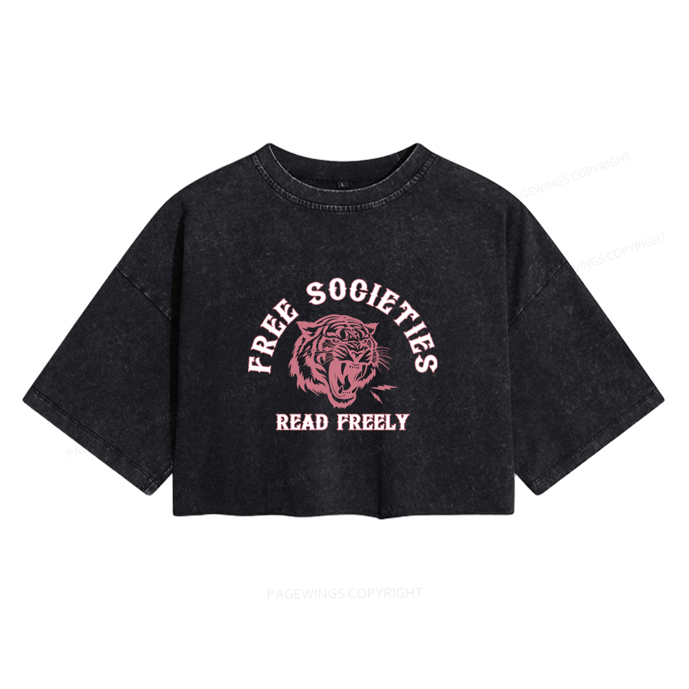 Pagewings Free Societies Read Freely Women's Washed Cropped T-shirt