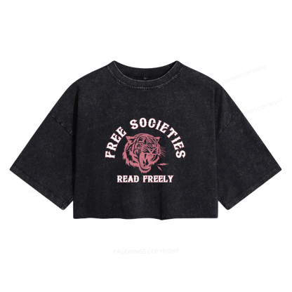 Pagewings Free Societies Read Freely Women's Washed Cropped T-shirt