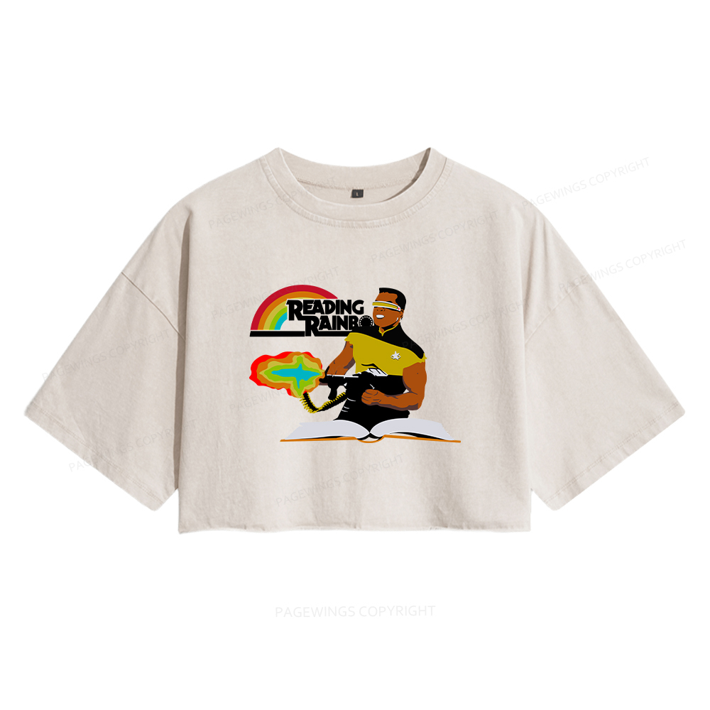 Pagewings Reading Rambo Women's Washed Cropped T-shirt
