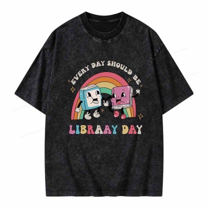 Pagewings Every Day Should be Library Day Unisex Washed T-shirt