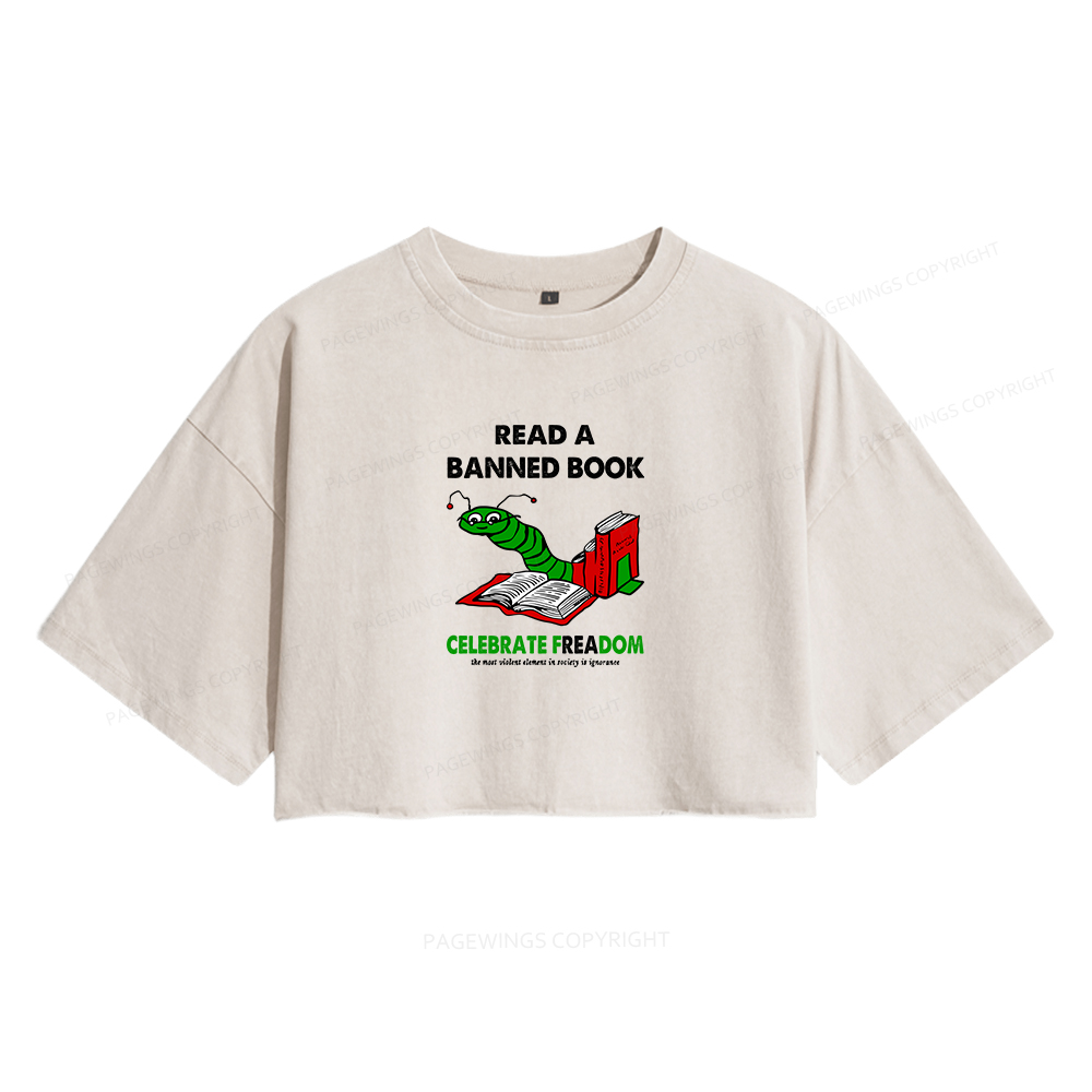 Pagewings Read A Banned Book Women's Washed Cropped T-shirt