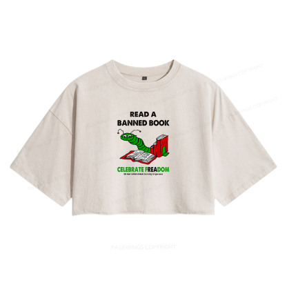 Pagewings Read A Banned Book Women's Washed Cropped T-shirt