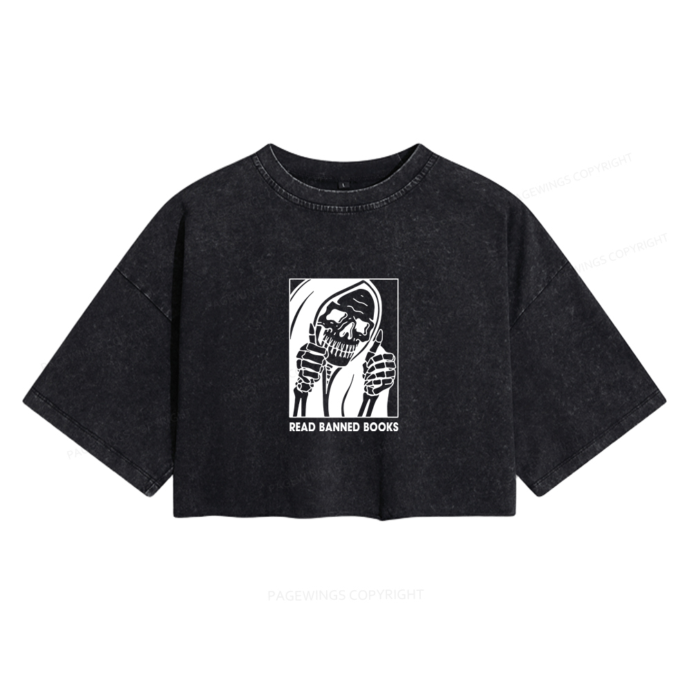 Pagewings Read Banned Books Women's Washed Cropped T-shirt