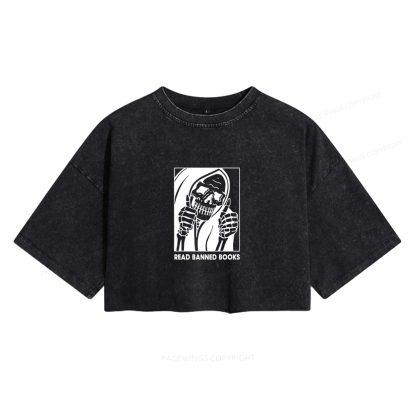 Pagewings Read Banned Books Women's Washed Cropped T-shirt