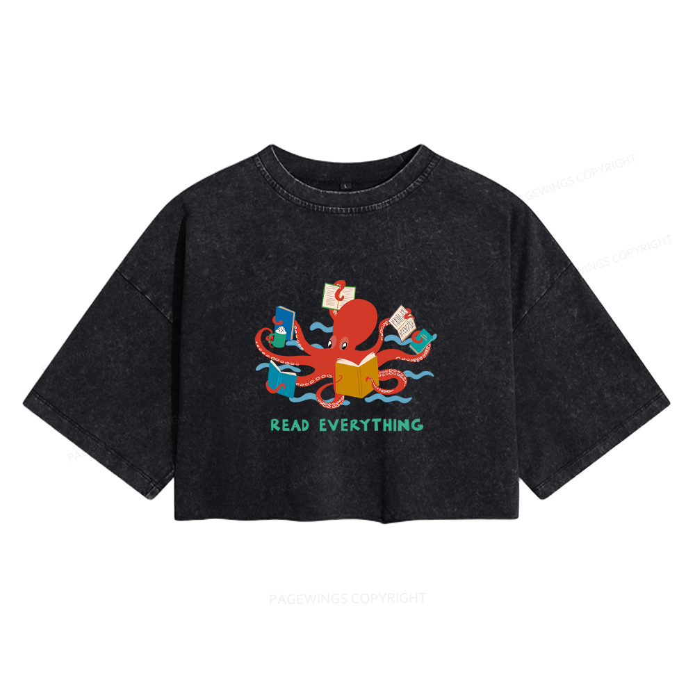 Pagewings Read Everything Women's Washed Cropped T-shirt