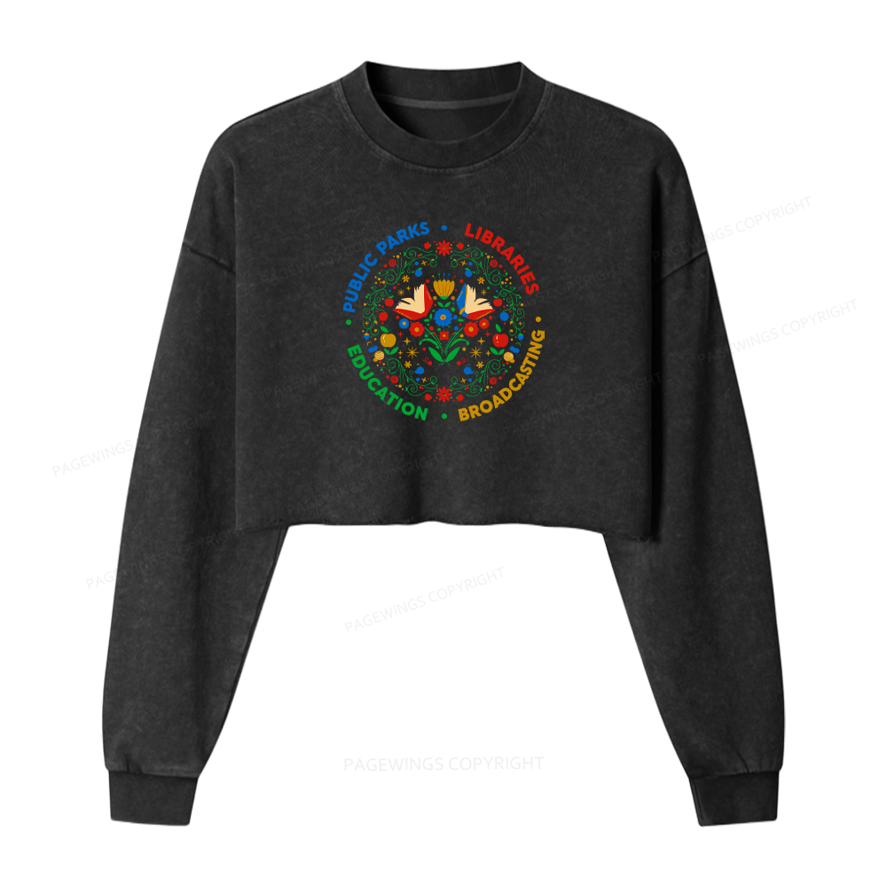 Pagewings Public Parks Libraries Washed Crop Sweatshirt