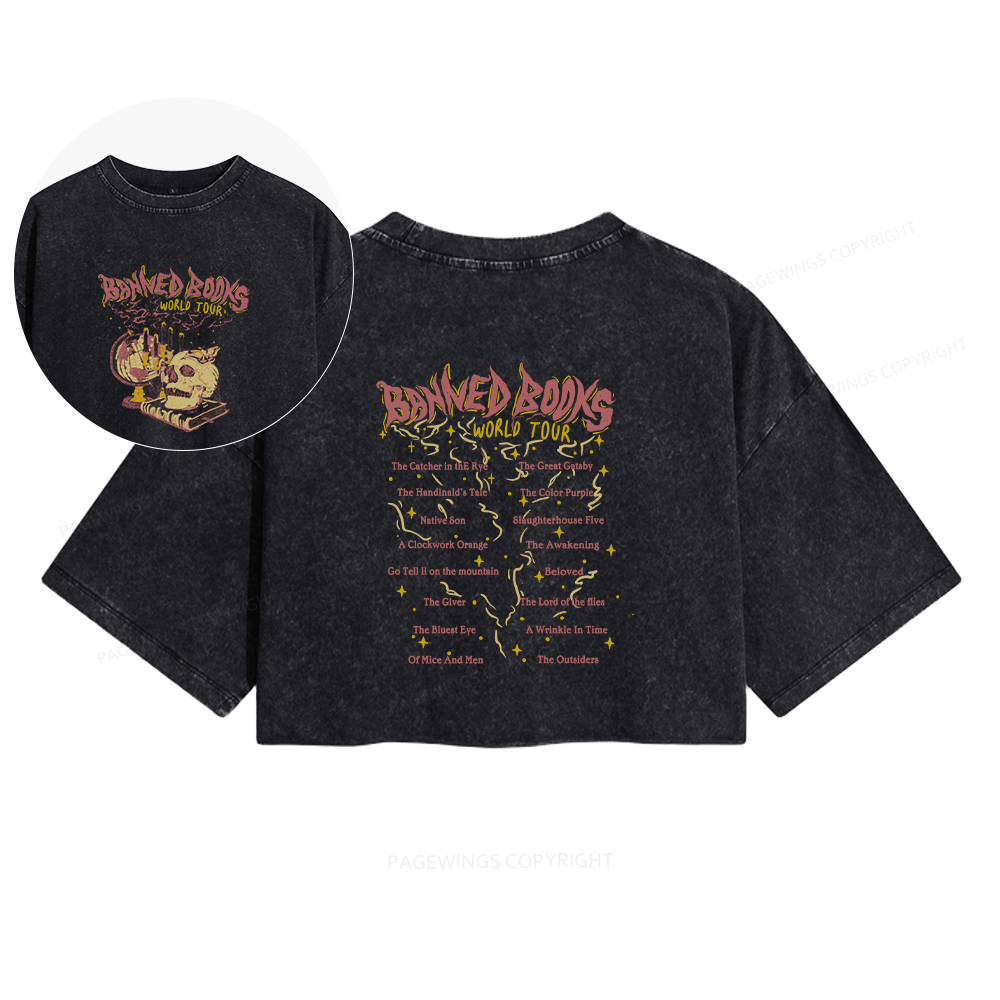 Pagewings Banned Books World Tour Women's Washed Cropped T-shirt