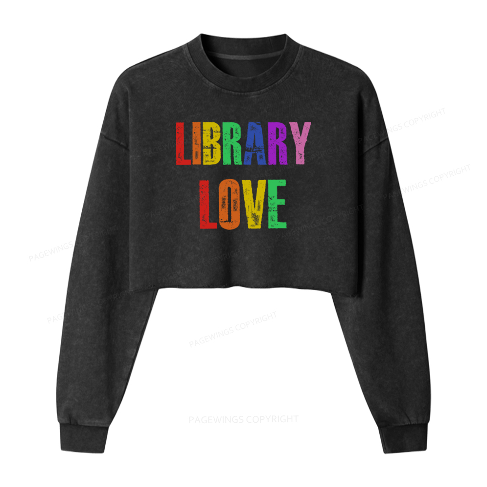 Pagewings Rainbow Library Love Washed Crop Sweatshirt