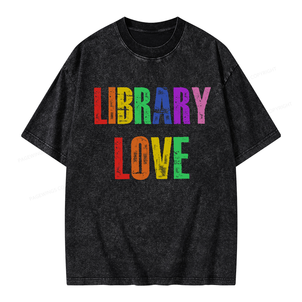 Pagewings Rainbow Library Love Unisex Washed T-shirt