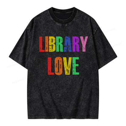 Pagewings Rainbow Library Love Unisex Washed T-shirt
