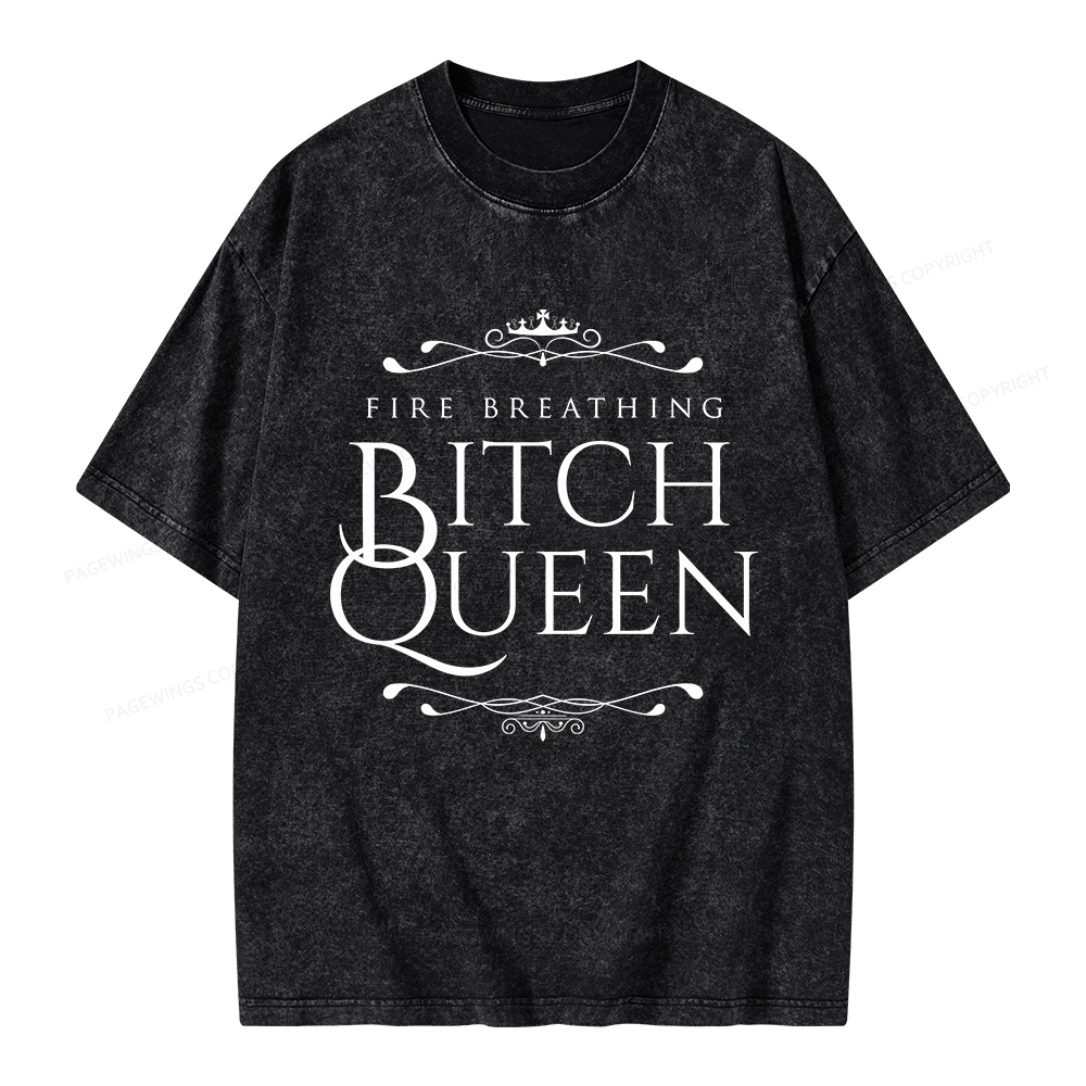 Pagewings Fire Breathing Bitch Queen Unisex Washed T-shirt