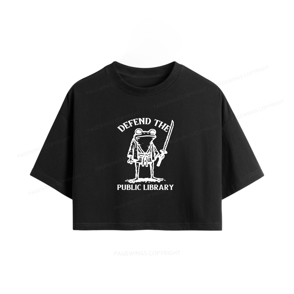 Pagewings Defend Your Public Library Women Crop Tops