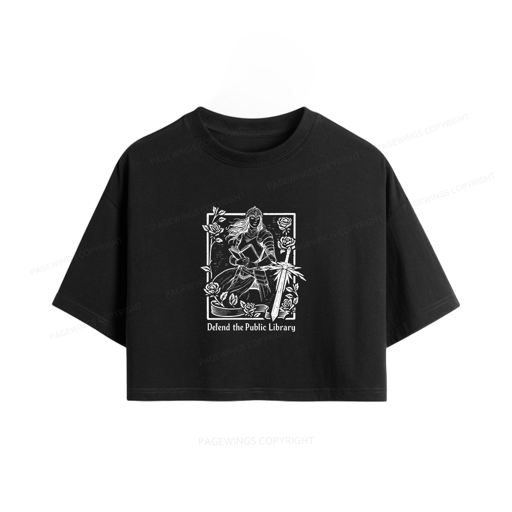 Pagewings Defend The Public Library Women Crop Tops