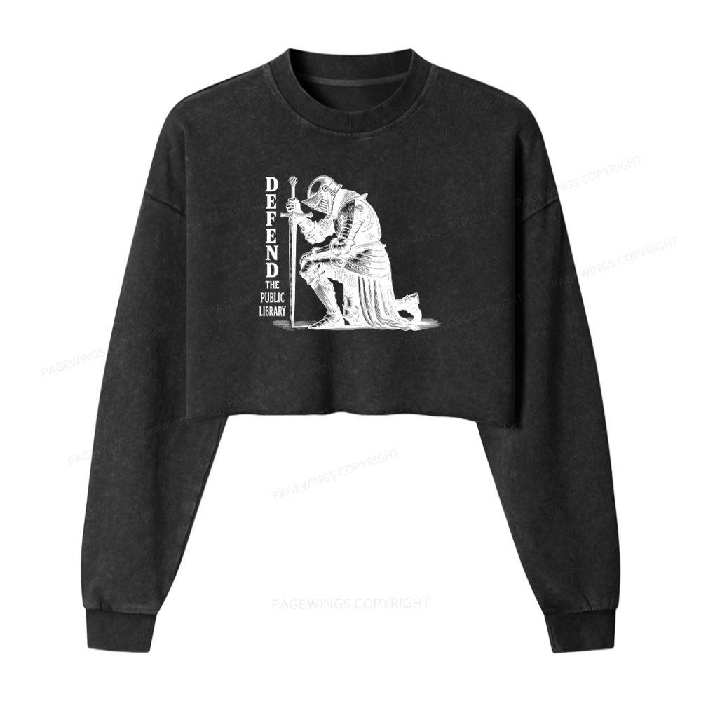 Pagewings Defend the Public Library Washed Crop Sweatshirt