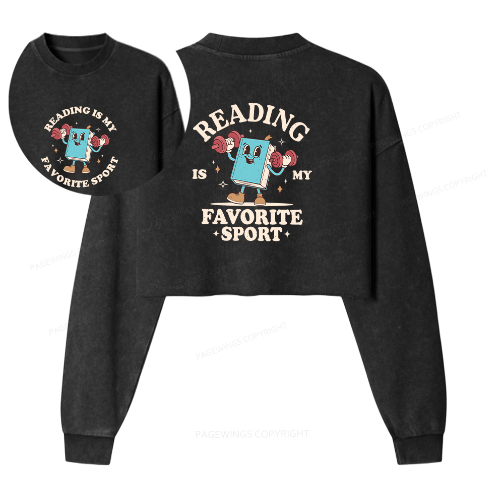 Pagewings Reading Is My Favorite Sport Washed Crop Sweatshirt