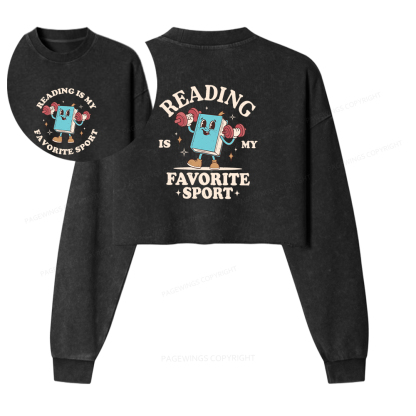 Pagewings Reading Is My Favorite Sport Washed Crop Sweatshirt