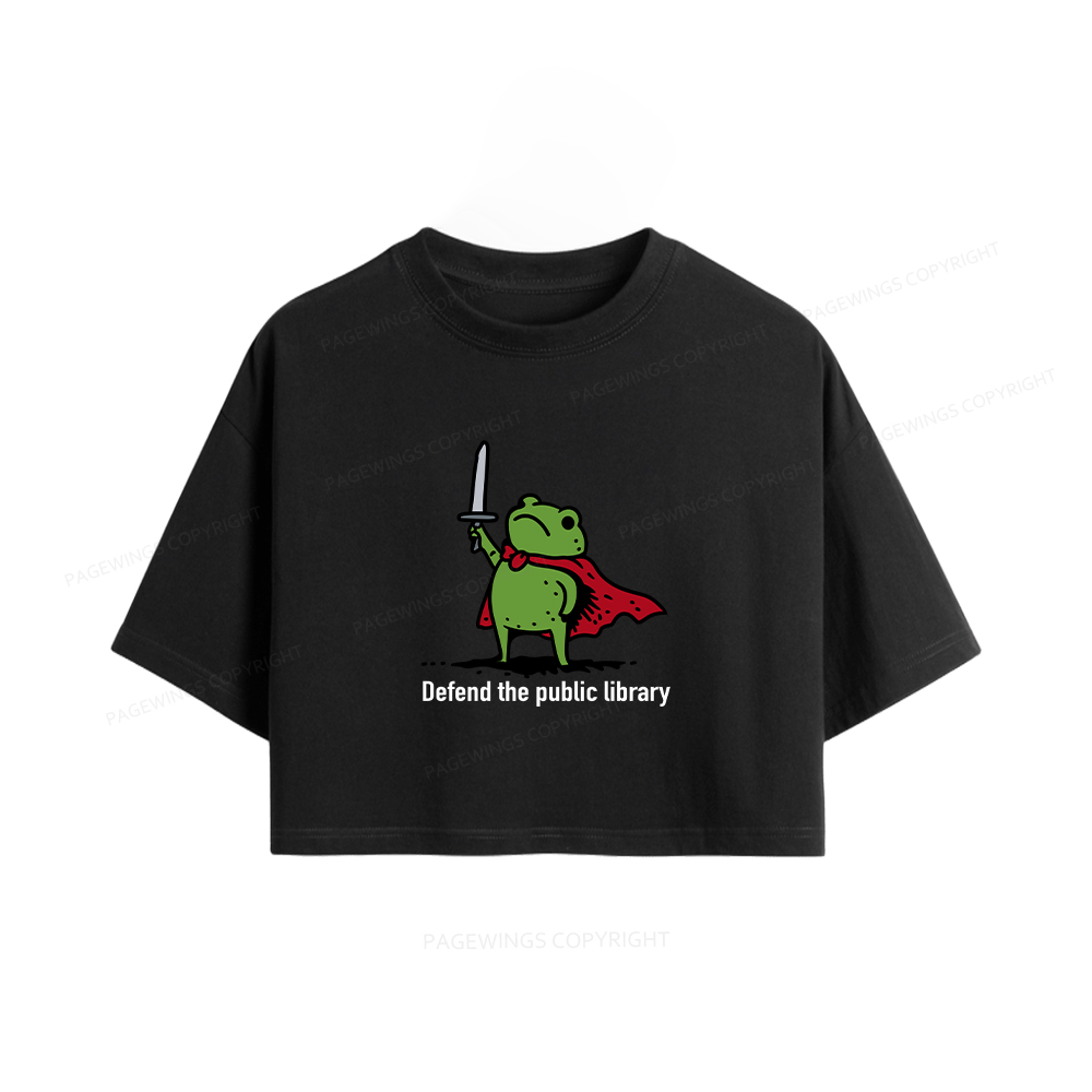 Pagewings Defend The Public Library Women Crop Tops
