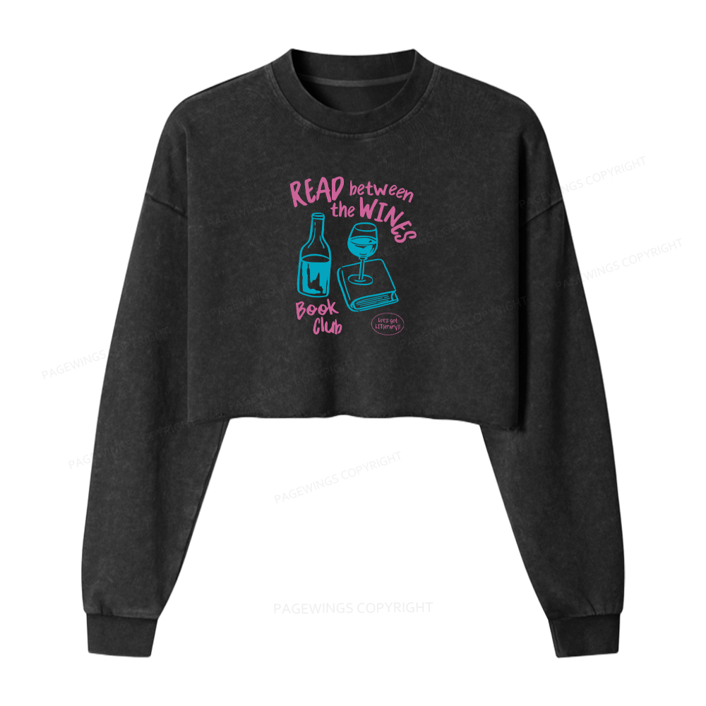 Pagewings Wine Lover Book Club Washed Crop Sweatshirt