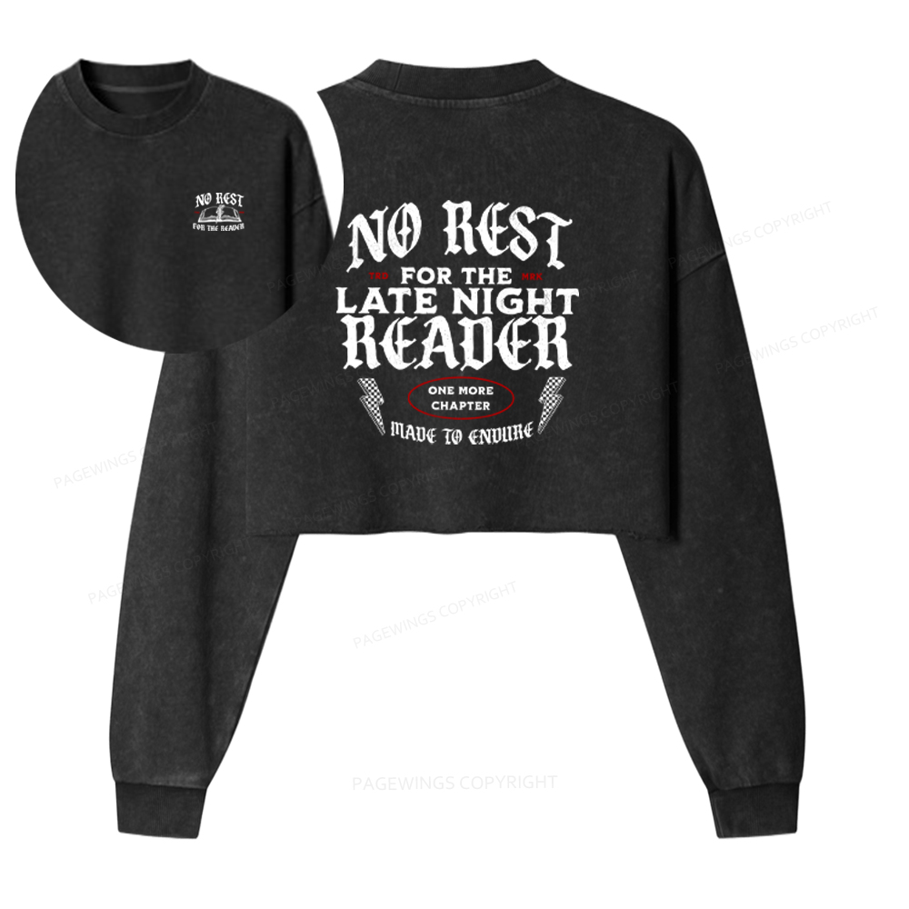 Pagewings No Rest For The Late Night Reader Washed Crop Sweatshirt