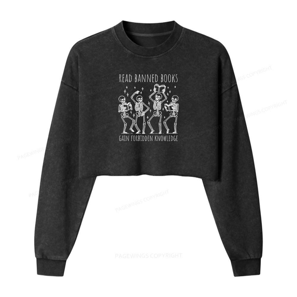 Pagewings Reading Books Tee Book Lover Gift Washed Crop Sweatshirt